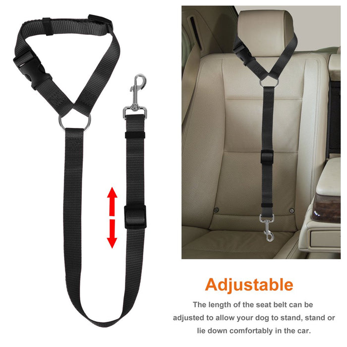 Dog Car Seat Belt,  2Pcs Headrest Restraint Seat Straps Dog Nylon Tether for Vehicle, Adjustable Pet Safety Leads Backseat Leash Cat Harness Seatbelt for Travel Daily Use, Black