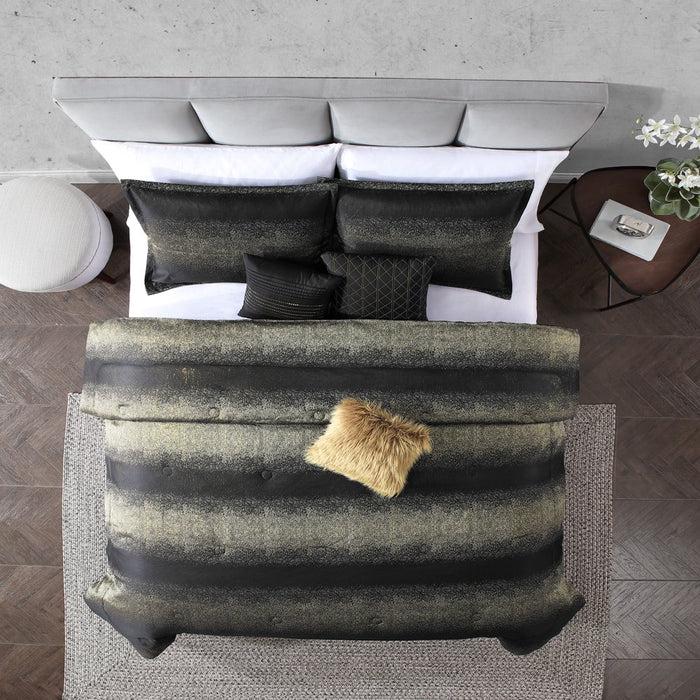 Mainstays 7-Piece Metallic Stripe Jacquard Comforter Set, Black and Gold, Full/Queen