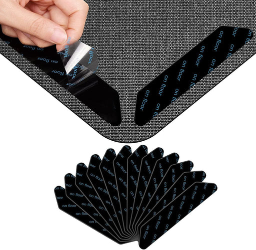 Rug Tape, Double Sided Non Slip Rug Pads for Hardwood Floors and Tiles,12 Pcs Rug Grippers for Carpet Reusable Washable Carpet Tape, Dual Sided Adhesive Rug Pad Gripper Keep Corners Flat-002