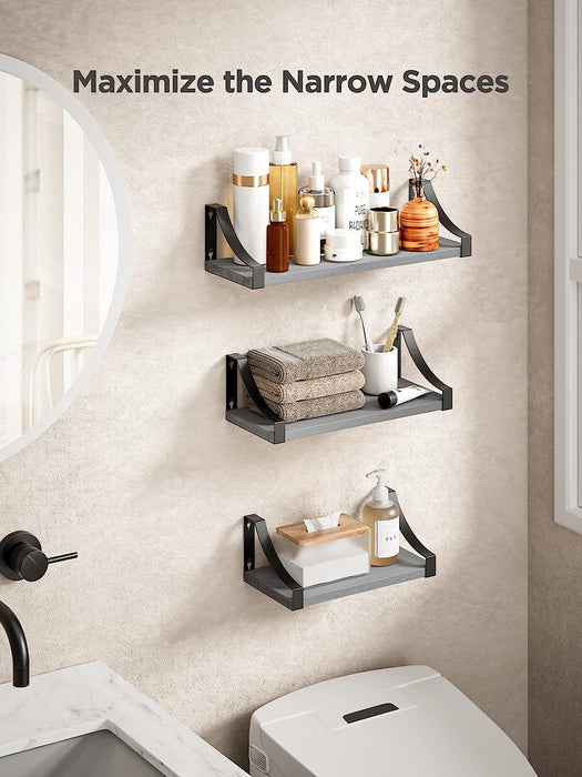 Floating Shelves Wall Mounted Set of 3, Rustic Wood Wall Shelves for Bedroom, Bathroom, Living Room, Kitchen, Laundry Room Storage & Decoration, Gray
