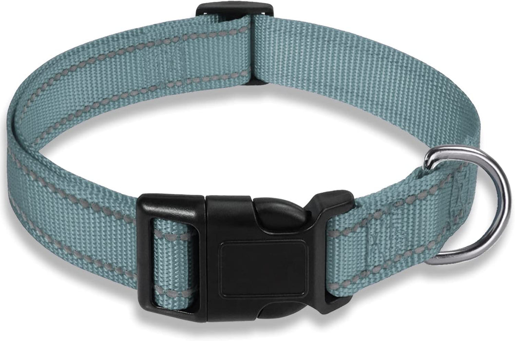 Reflective Dog Collar with Buckle Adjustable Safety Nylon Collars for Small Medium Large Dogs, Black S