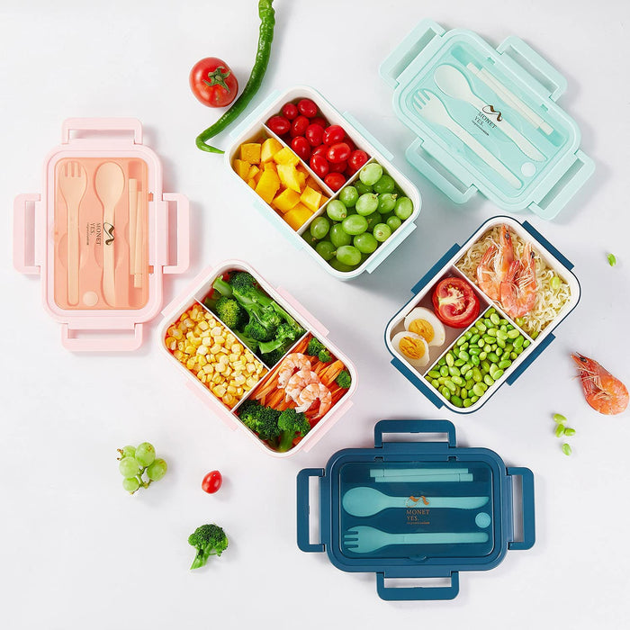 Kids Lunch Box - 3 Compartment Leakproof Lunch Container with Spoon & Fork - BPA Free - Portion-Controlled Meals and Snack Packing (Green)