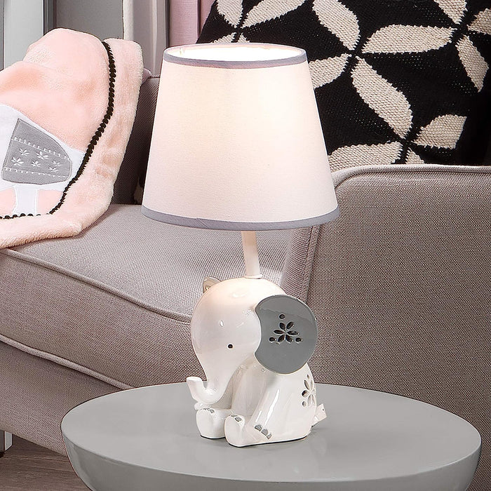 Happy Jungle White/Grey Elephant Nursery Lamp with Shade & Bulb