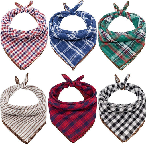Dog Bandanas - 6PCS Birthday Gift Washable Green Black Blue Red Square Plaid Printing Christmas Dog Bib Double Reversible Kerchief Scarf Adjustable Accessories for Small to Large Dog Puppy Cat