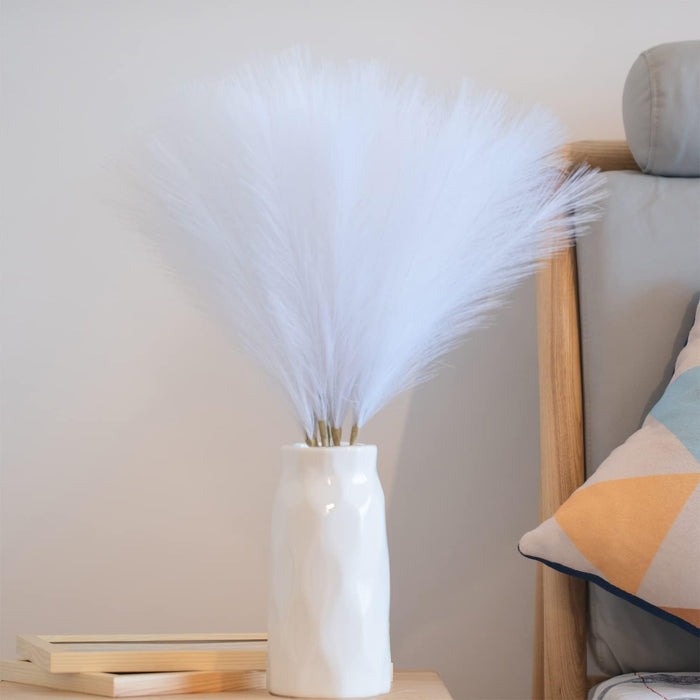 Faux Pampas Grass, Set of 10 Small 17” Stems White Artificial Pampas Grass Decor Fluffy Artificial Florals Minimalist Wedding Home Decor Grass