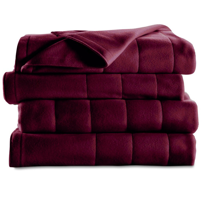 Sunbeam Heated Electric Fleece Blanket with 5 Heat Settings, Queen, Garnet