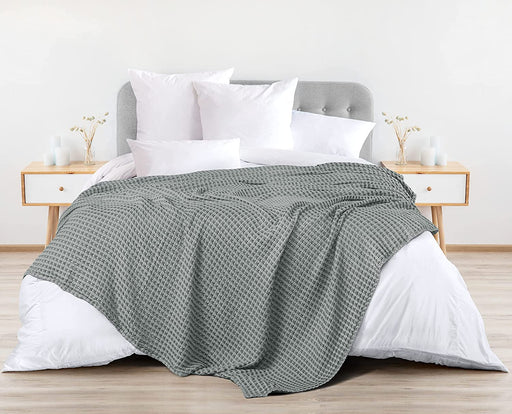 Cotton Waffle Blanket 300 GSM (Cool Grey - 90X108 Inches) Soft Lightweight Breathable Bed Blanket King Size Layering Any Bed for All Season