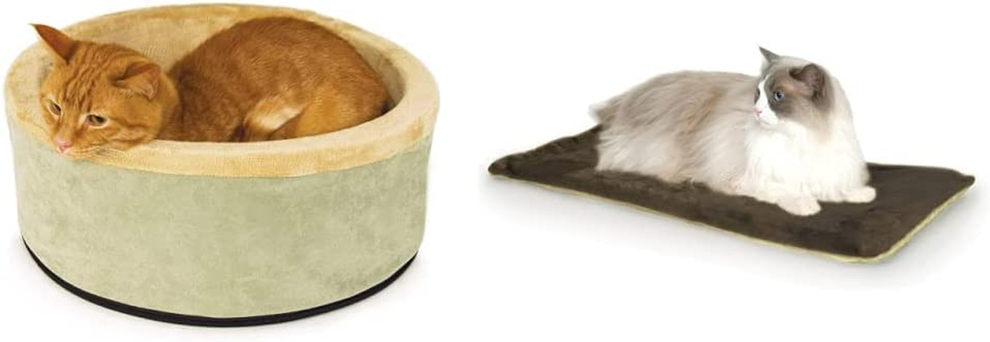K&H PET PRODUCTS Thermo-Kitty, Heated Cat Bed Large 20 Inches Sage/Tan