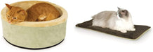 K&H PET PRODUCTS Thermo-Kitty, Heated Cat Bed Large 20 Inches Sage/Tan