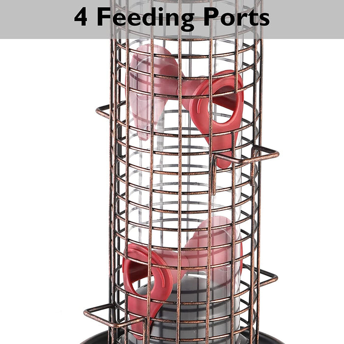 Birdland Tube Wild Bird Feeder for Garden Yard Outdoor Decor, with 4 Feeding Ports & Drainage Holes, 1.35 Lb Capacity, Bronze