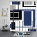 Blue Black Geometric Pattern Polyester Shower Curtain and Rug Sets Bathroom Decor Set, Waterproof Shower Curtain with 12 Hooks and Toilet Rugs