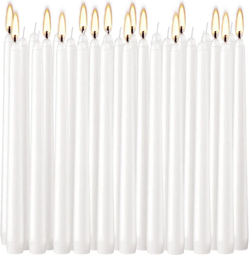 White Taper Candles - 30 Pack Unscented 10 Inch Dinner Candle Set -7- 8 Hours Burn Time - Smokeless and Dripless Household, Wedding, Party, Home Décor Candlesticks