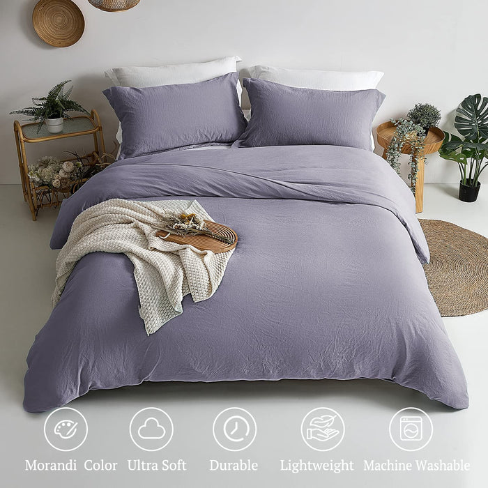 Duvet Cover Queen Size - Super Soft Light Purple Duvet Cover Set 3 Piece 100% Washed Microfiber Comforter Cover Set Bedding Set with Zipper Closure, 1 Duvet Cover 90X90 and 2 Pillow Shams