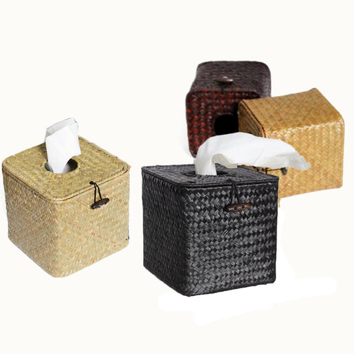 Straw Woven Tissue Box Cover, Vintage Wicker Tissue Box Cover Square, Home Toilet Paper Holder, or Napkin Dispenser