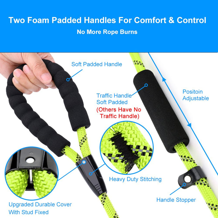 Slip Lead Dog Leash, Anti-Choking with Traffic Padded Two Handles, Reflective Strong Sturdy Heavy Duty Rope Leash, 6FT Dog Training Leash for Medium Large Dogs(6' Green)