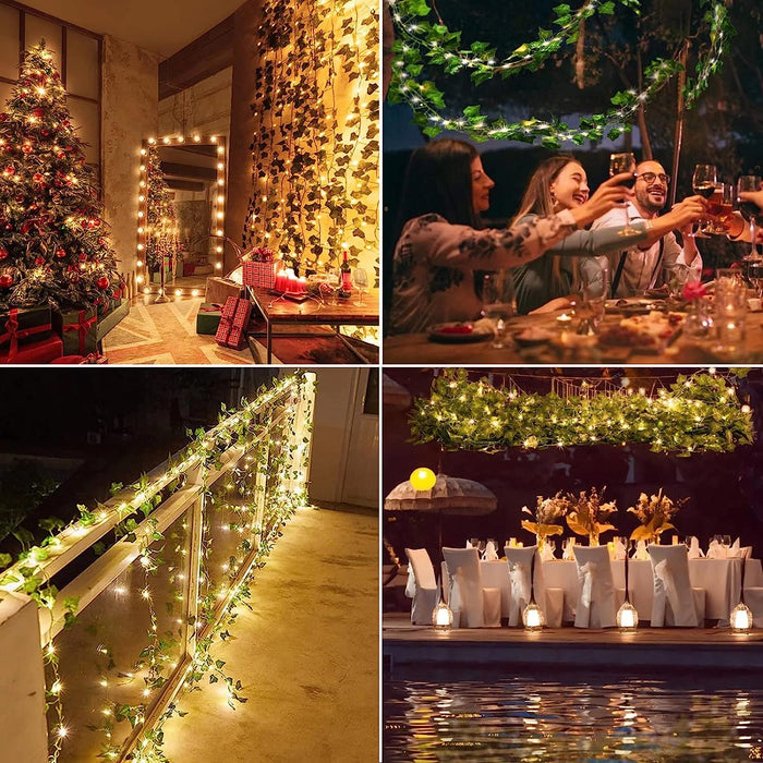 12 Pack Fake Vines for Room Decor with 100 LED String Light Artificial Ivy Garland Hanging Plants Faux Greenery Leaves Bedroom Aesthetic Decor for Home Garden Wall Wedding