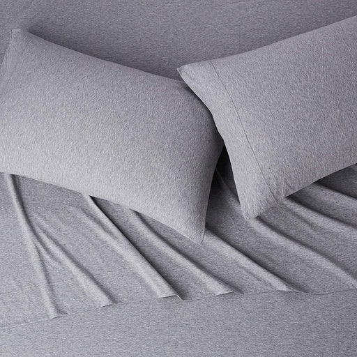 Cotton Jersey Bed Sheet Set - 4 Pcs, Full, Light Gray