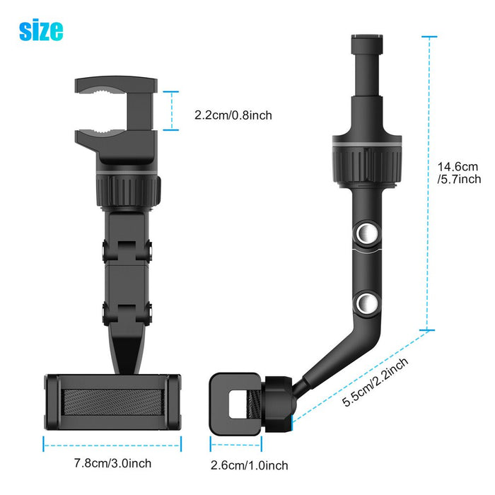 Universal 360° Car Mount Holder Phone Stand Rear-View Mirror Clip for Iphone Samsung Cell Phone GPS