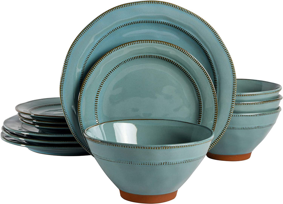 Gibson Elite Terranea round Reactive Glaze Terra Cotta Dinnerware Set, Service for Four (12Pcs), Grey