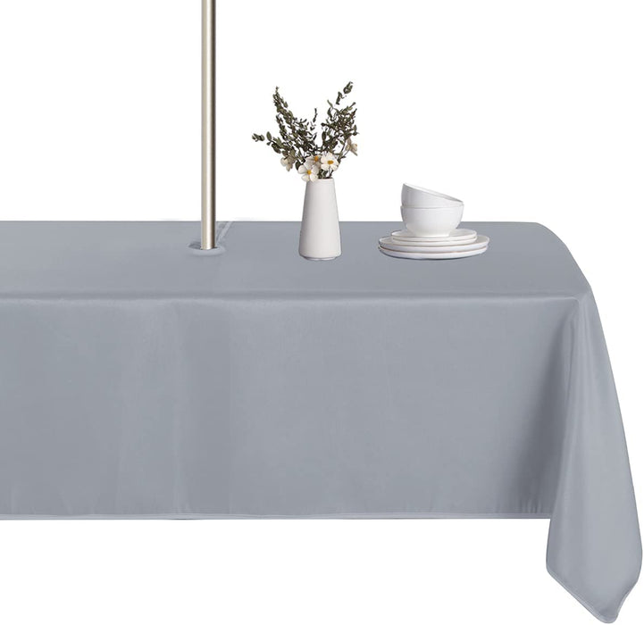 Outdoor and Indoor Tablecloth - Washable Waterproof Wrinkle Free Table Cloth with Zipper and Umbrella Hole for Spring/ Summer/ Party/ Picnic/ BBQS/ Patio (Round 60 Inch, Grey)