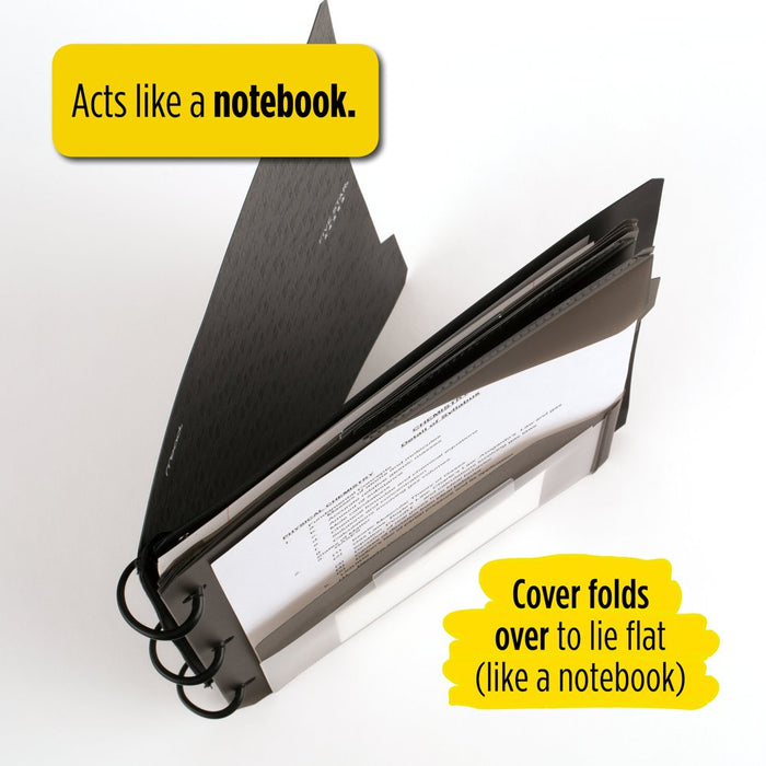 Five Star Flex Hybrid Notebinder, 1" round Rings, Notepocket, Techlock, Black (293280A-WMT22)