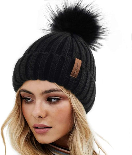 FURTALK Womens Winter Knitted Beanie Hat with Faux Fur Pom Warm Knit Skull Cap Beanie for Women…