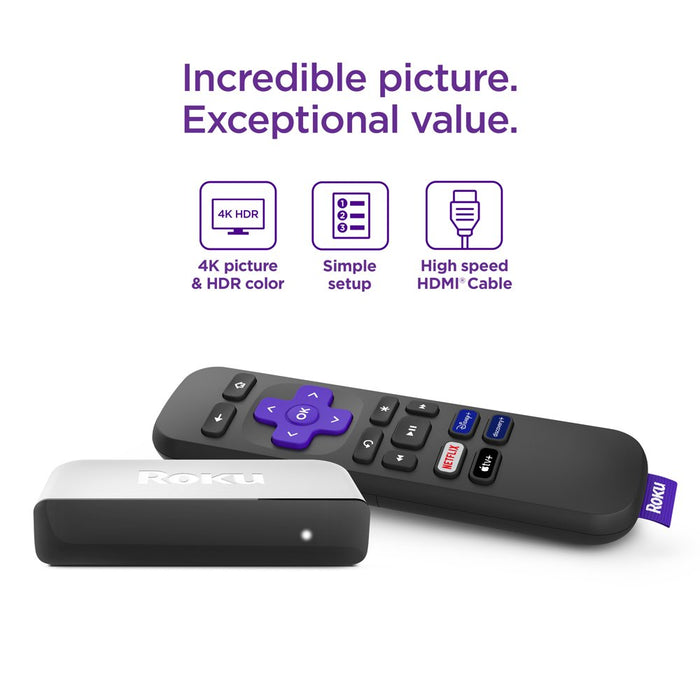 Premiere | 4K/HDR Streaming Media Player with Premium High Speed HDMI Cable and Simple Remote