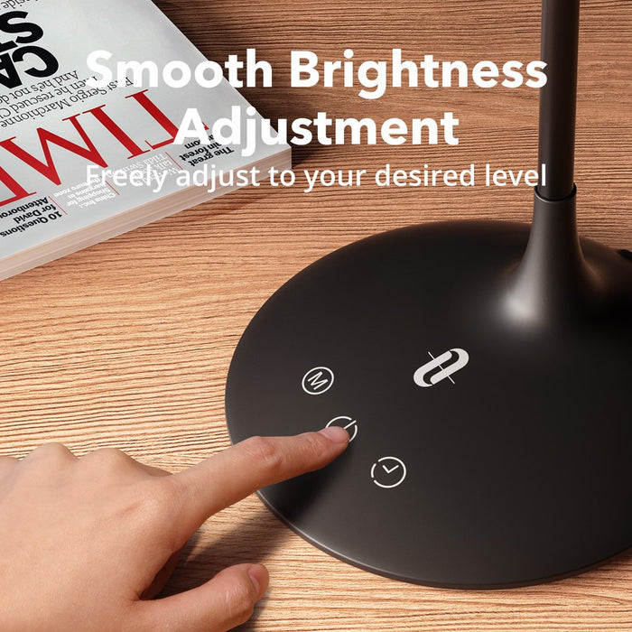 LED Desk Lamp, 15" Flexible Gooseneck Table Lamp, Dimmable Office Reading Lamp with Smooth Brightness Adjustment Touch Control, Black