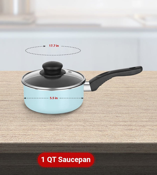 Mainstays 7 Piece Non-Stick Cookware Set Aluminum Mint, Dishwasher Safe