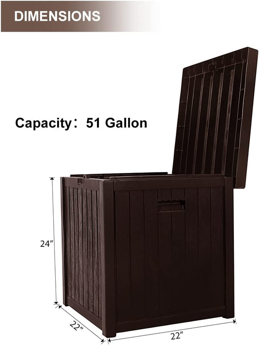 51 Gallon Square Deck Storage Box Resin Outdoor Storage Container for Patio Garden Yard, Brown