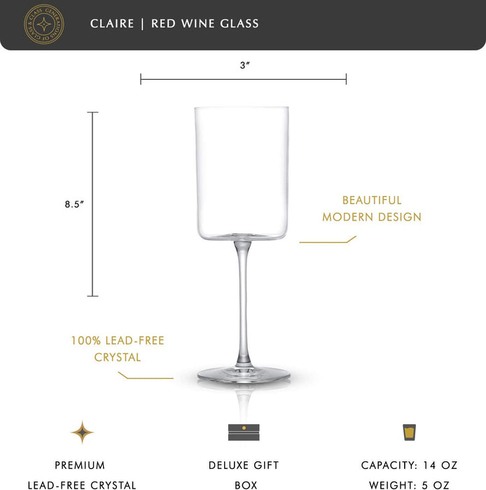 Claire 14Oz Red Wine Glass Set. Large Wine Glasses Set of 2 Crystal Wine Glasses. Elegant Wide Rim Stemware - Modern Wine Glasses with Stem. Stemmed Wine Glasses for Unique Wine Glasses Gifts