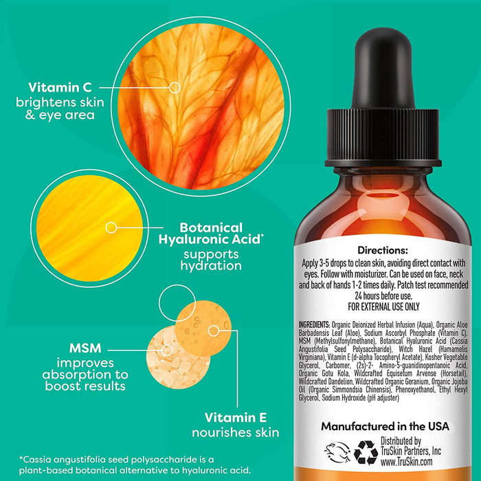 Truskin Vitamin C Serum for Face – anti Aging Face Serum with Vitamin C, Hyaluronic Acid, Vitamin E – Brightening Serum for Dark Spots, Even Skin Tone, Eye Area, Fine Lines & Wrinkles, 1 Fl Oz