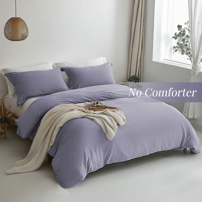 Duvet Cover Queen Size - Super Soft Light Purple Duvet Cover Set 3 Piece 100% Washed Microfiber Comforter Cover Set Bedding Set with Zipper Closure, 1 Duvet Cover 90X90 and 2 Pillow Shams