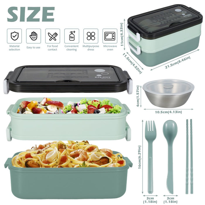 2 Layers Bento Box 1050Ml Lunch Box Containers Leak-Proof Bento Lunch Box BPA Free Food Container Portable Food Box with Spoon Fork Chopsticks