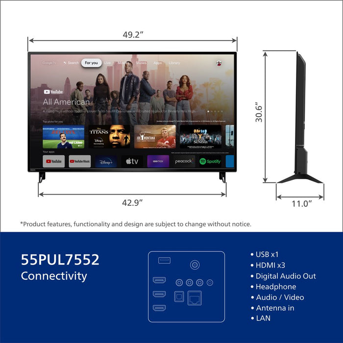 Philips 55" Class 4K Ultra HD (2160P) Google Smart LED TV (55PUL7552/F7)