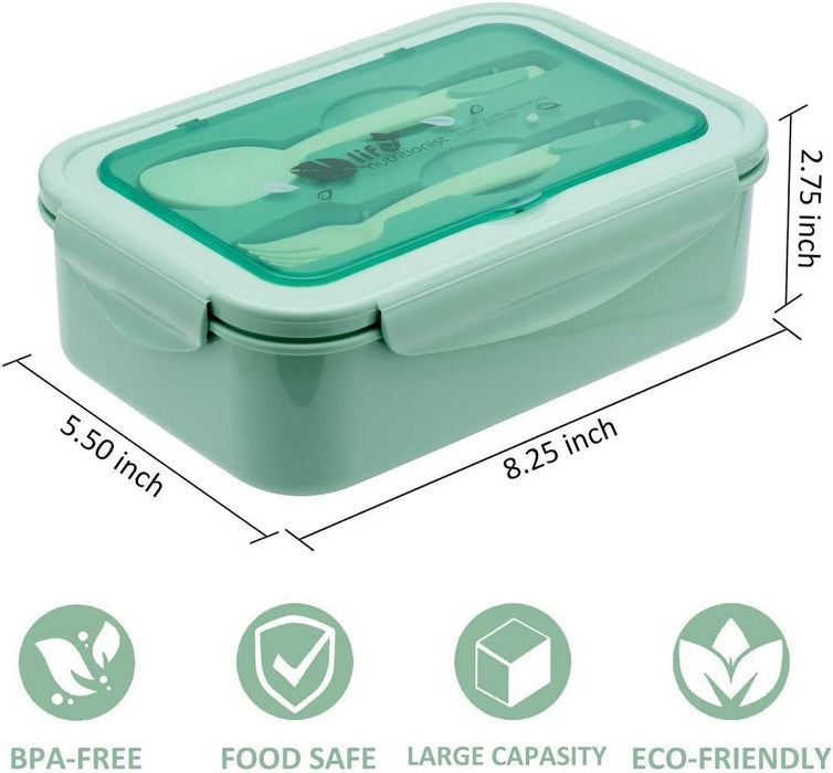 Bento Boxes for Adults - 1100 ML Bento Lunch Box for Kids Childrens with Spoon & Fork - Durable Perfect Size for On-The-Go Meal, Bpa-Free and Food-Safe Materials(Green)