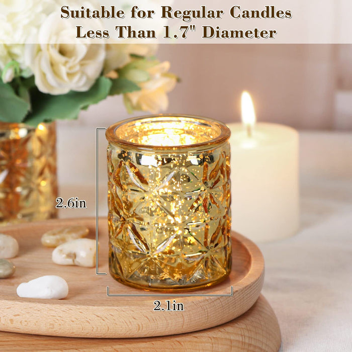 Gold Votive Candle Holders Set of 12, Mercury Glass Candle Holder for Wedding Table Centerpiece Party and Home Decor