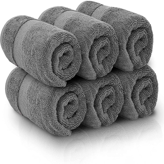 Luxury Grey Hand Towels - Soft Cotton Absorbent Hotel Towel 6-Pack