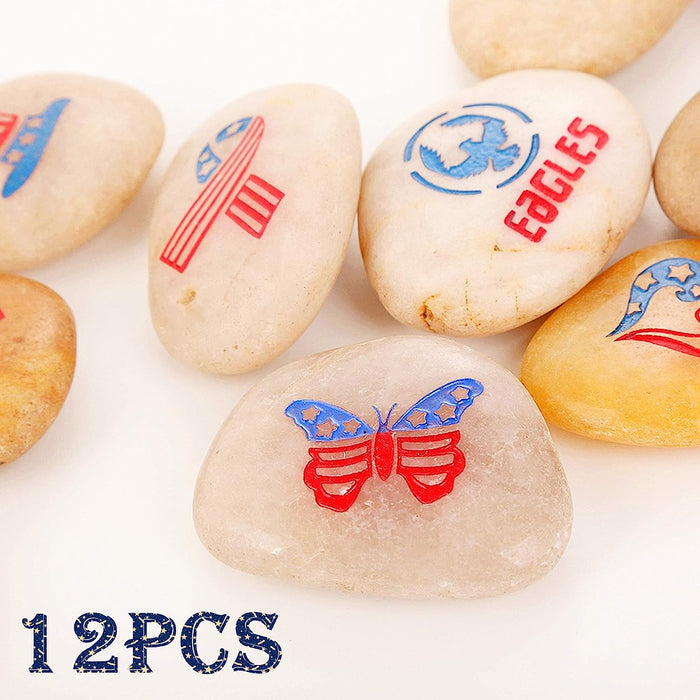 ROCKIMPACT 12-Pack US Patriotic Rocks - American Flag Decor Outdoor - USA Decorations for Home