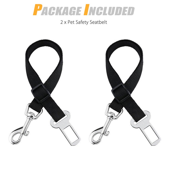 2 Pcs Adjustable Pet Dog Cat Car Seat Belt Safety Leads Vehicle Seatbelt Harness, Made from Nylon Fabric, Black