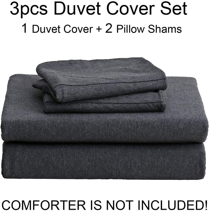 Jersey Knit Duvet Cover Set 100% T-Shirt Cotton Super Soft Comfy 3Pc Bedding Set with Zipper Closure (Heather Charcoal Grey, King)