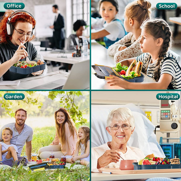 Bento Box Adult Lunch Box, 1200 ML Lunch Box Containers for Kids Childrens with Spoon & Fork, 4 Compartments Portable Food Container with Utensil