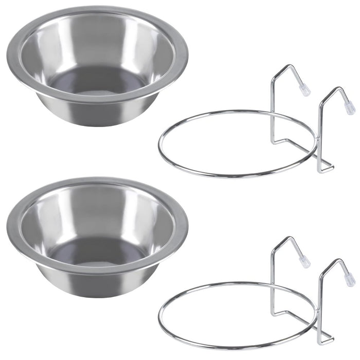 Set of 2 Stainless-Steel Dog Bowls - Cage, Kennel, and Crate Hanging Pet Bowls for Food and Water - 20Oz Each and Dishwasher Safe by PETMAKER