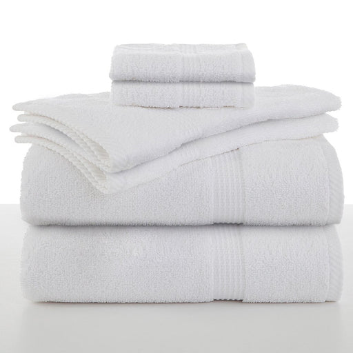 6 Piece Solid Bath Towel Set, White, Utica Essentials