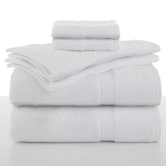 6 Piece Solid Bath Towel Set, White, Utica Essentials