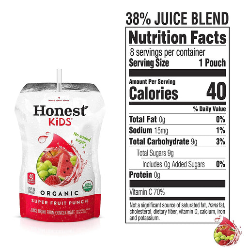 Honest Kids Super Fruit Punch Organic Fruit Juice Drink, 6.75 Fl Oz, 32 Pack