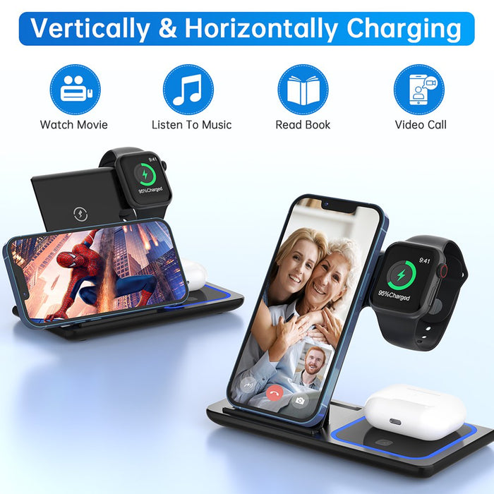 Wireless Charger, 3 in 1 Qi-Certified 15W Fast Charging Station for Apple Iwatch Series 5/4/3/2/1,Airpods,Wireless Charging Stand for Iphone 13/12/11 Series/Xs MAX/XR/XS/X/8/8 Plus/Samsung