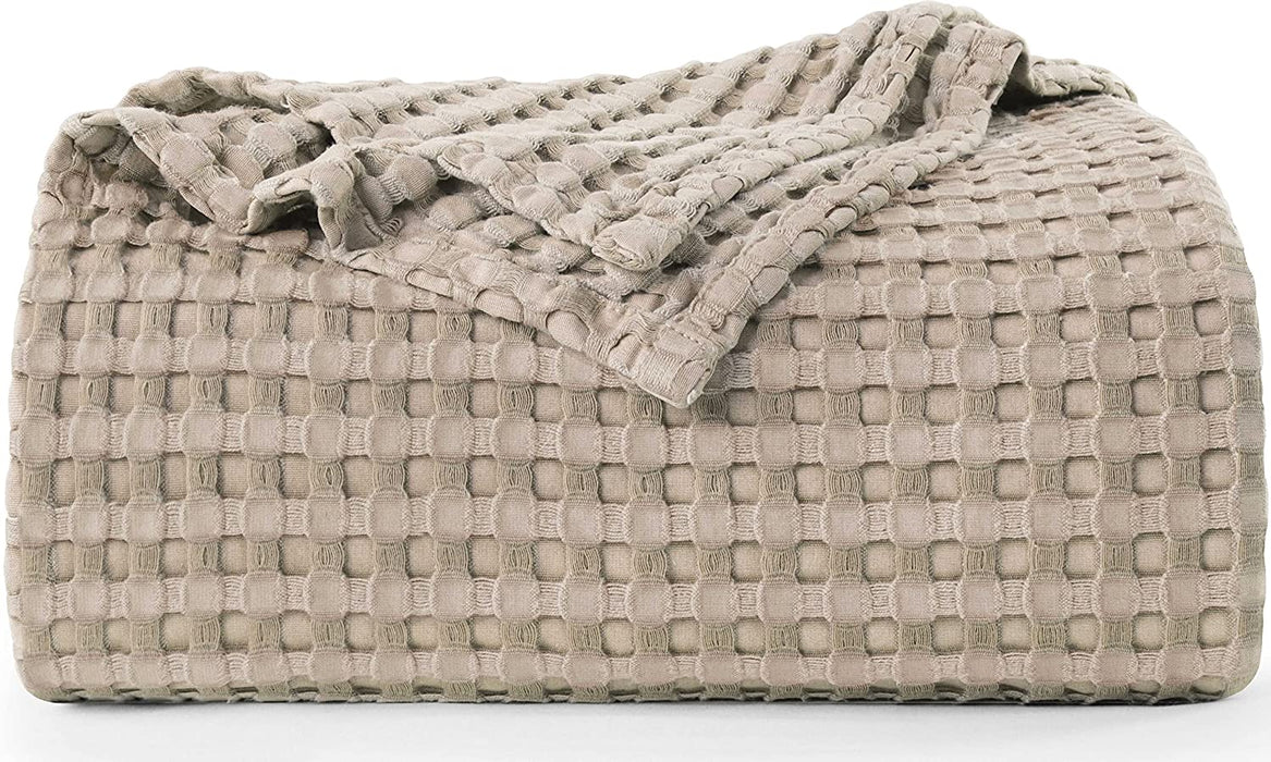 Cotton Waffle Blanket 300 GSM (Khaki - 90X108 Inches) Soft Lightweight Breathable Bed Blanket King Size Layering Any Bed for All Season