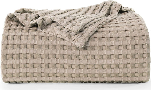 Cotton Waffle Blanket 300 GSM (Khaki - 90X108 Inches) Soft Lightweight Breathable Bed Blanket King Size Layering Any Bed for All Season