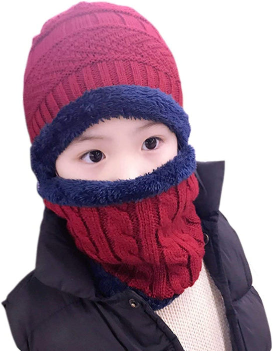 Kids Winter Hat and Scarf Set, 2Pcs Warm Knit Beanie Cap and Scarf for 5-14 Years Old